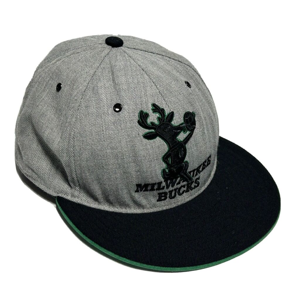 Milwaukee Bucks Hat Fitted Ball Cap Baseball Basketball NBA Gray sz 7 5/8